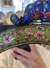 A large oval Chinese Canton enamel mirror, Qianlong