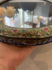 A large oval Chinese Canton enamel mirror, Qianlong