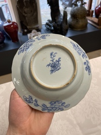 Five Chinese blue and white 'Xi Xiang Ji' plates, Qianlong