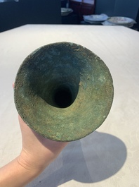 A Chinese archaic bronze ritual wine vessel, 'gu 觚', Shang