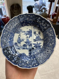 Five Chinese blue and white 'Xi Xiang Ji' plates, Qianlong