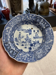 Five Chinese blue and white 'Xi Xiang Ji' plates, Qianlong