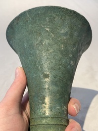 A Chinese archaic bronze ritual wine vessel, 'gu 觚', Shang