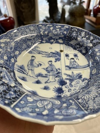 Five Chinese blue and white 'Xi Xiang Ji' plates, Qianlong