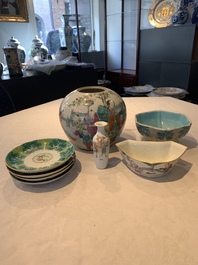 A collection of eight Chinese famille rose wares, 19th C.