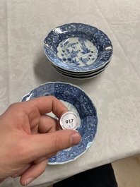 Five Chinese blue and white 'Xi Xiang Ji' plates, Qianlong