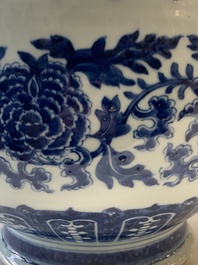 A large Chinese blue and white 'lotus and peony scroll' 'hu' vase, 19th C.