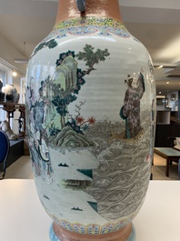 A large Chinese famille rose coral-red-ground  'Eight Immortals' vase, Qianlong mark, 19th C.