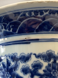 A large Chinese blue and white 'lotus and peony scroll' 'hu' vase, 19th C.