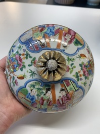 A pair of Chinese Canton famille rose vases and covers with narrative design, 19th C.