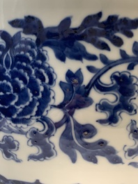 A large Chinese blue and white 'lotus and peony scroll' 'hu' vase, 19th C.