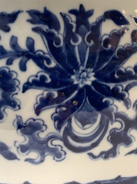 A large Chinese blue and white 'lotus and peony scroll' 'hu' vase, 19th C.