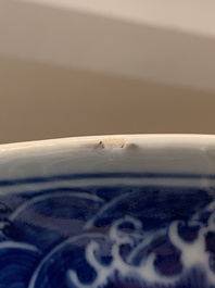 A large Chinese blue and white 'lotus and peony scroll' 'hu' vase, 19th C.