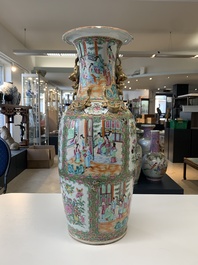 A pair of Chinese Canton famille rose vases with narrative design, 19th C.