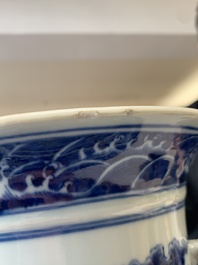 A large Chinese blue and white 'lotus and peony scroll' 'hu' vase, 19th C.