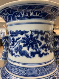 A large Chinese blue and white 'lotus and peony scroll' 'hu' vase, 19th C.