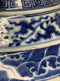 A large Chinese blue and white 'lotus and peony scroll' 'hu' vase, 19th C.