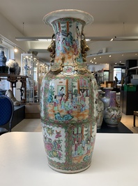 A pair of Chinese Canton famille rose vases with narrative design, 19th C.