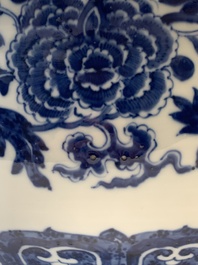 A large Chinese blue and white 'lotus and peony scroll' 'hu' vase, 19th C.