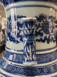 A large Chinese blue and white 'lotus and peony scroll' 'hu' vase, 19th C.
