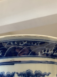 A large Chinese blue and white 'lotus and peony scroll' 'hu' vase, 19th C.