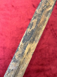 A rare Chinese turquoise-inlaid parcel-gilt bronze sword, Zhou