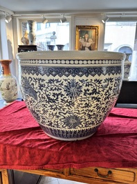 A massive Chinese blue and white 'Bajixiang' fish bowl, Qianlong