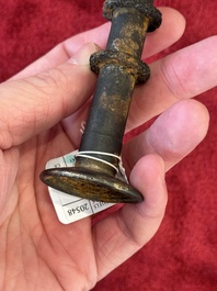 A rare Chinese turquoise-inlaid parcel-gilt bronze sword, Zhou