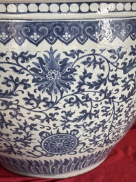 A massive Chinese blue and white 'Bajixiang' fish bowl, Qianlong