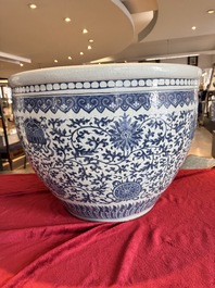 A massive Chinese blue and white 'Bajixiang' fish bowl, Qianlong