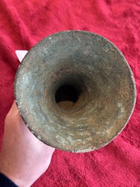 A Chinese archaic bronze ritual wine vessel, 'gu 觚', Shang
