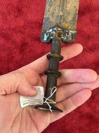 A rare Chinese turquoise-inlaid parcel-gilt bronze sword, Zhou