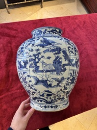A large Chinese blue and white baluster vase with figures and landscapes, Transitional period