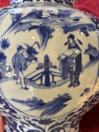 A Chinese blue and white baluster vase with figures and landscapes, Transitional period