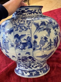 A Chinese blue and white baluster vase with figures and landscapes, Transitional period