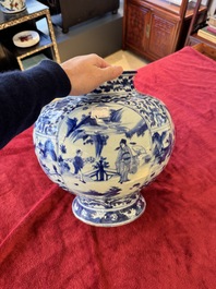 A Chinese blue and white baluster vase with figures and landscapes, Transitional period