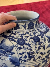 A large Chinese blue and white baluster vase with figures and landscapes, Transitional period