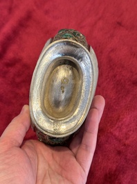 A Chinese jade-inset and hardstone-inlaid silver moonflask and cover in Mongolian style, 19th C.