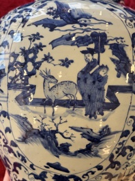 A large Chinese blue and white baluster vase with figures and landscapes, Transitional period