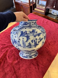 A Chinese blue and white baluster vase with figures and landscapes, Transitional period