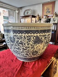 A massive Chinese blue and white 'Bajixiang' fish bowl, Qianlong
