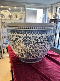 A massive Chinese blue and white 'Bajixiang' fish bowl, Qianlong