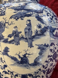 A large Chinese blue and white baluster vase with figures and landscapes, Transitional period