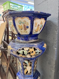 A Chinese or Vietnamese polychrome-glaze pottery jardini&egrave;re and stand, 19th C.