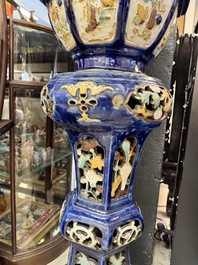 A Chinese or Vietnamese polychrome-glaze pottery jardini&egrave;re and stand, 19th C.