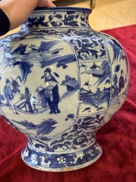 A Chinese blue and white baluster vase with figures and landscapes, Transitional period