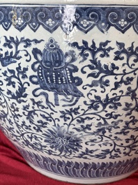 A massive Chinese blue and white 'Bajixiang' fish bowl, Qianlong