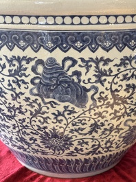 A massive Chinese blue and white 'Bajixiang' fish bowl, Qianlong