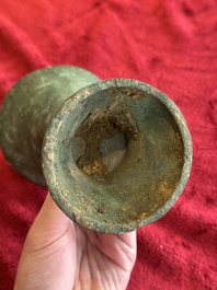 A Chinese archaic bronze ritual wine vessel, 'gu 觚', Shang