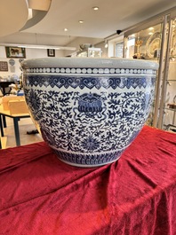 A massive Chinese blue and white 'Bajixiang' fish bowl, Qianlong
